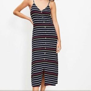 LOFT Striped Button Trim Maxi Dress